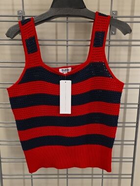 525 America Navy and Red Striped Crochet Tank Top